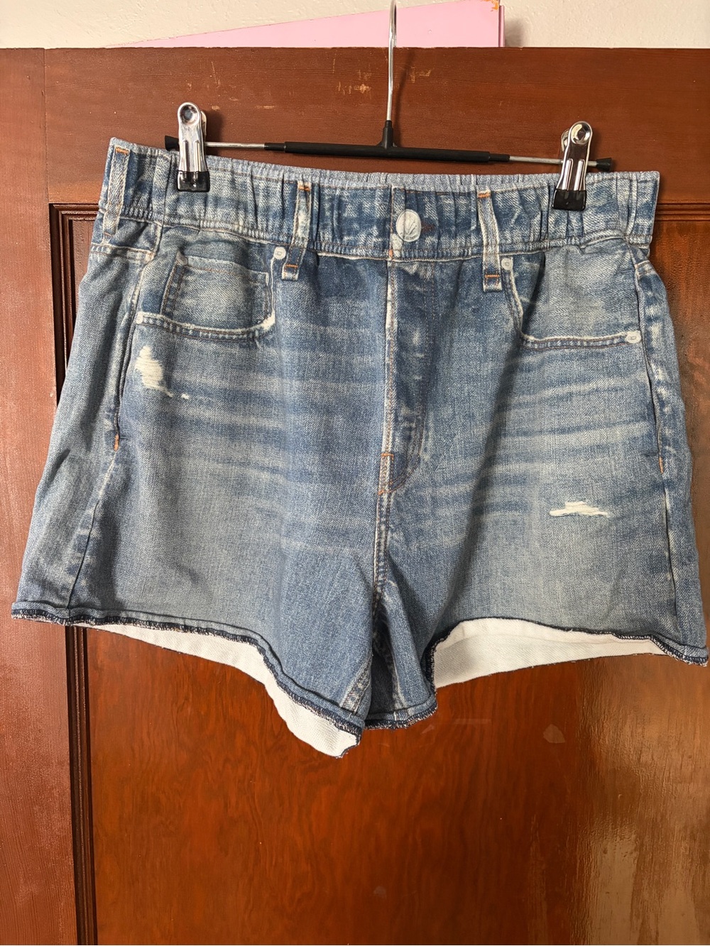 rag & bone Light Blue Distressed High-Rise Jean Shorts